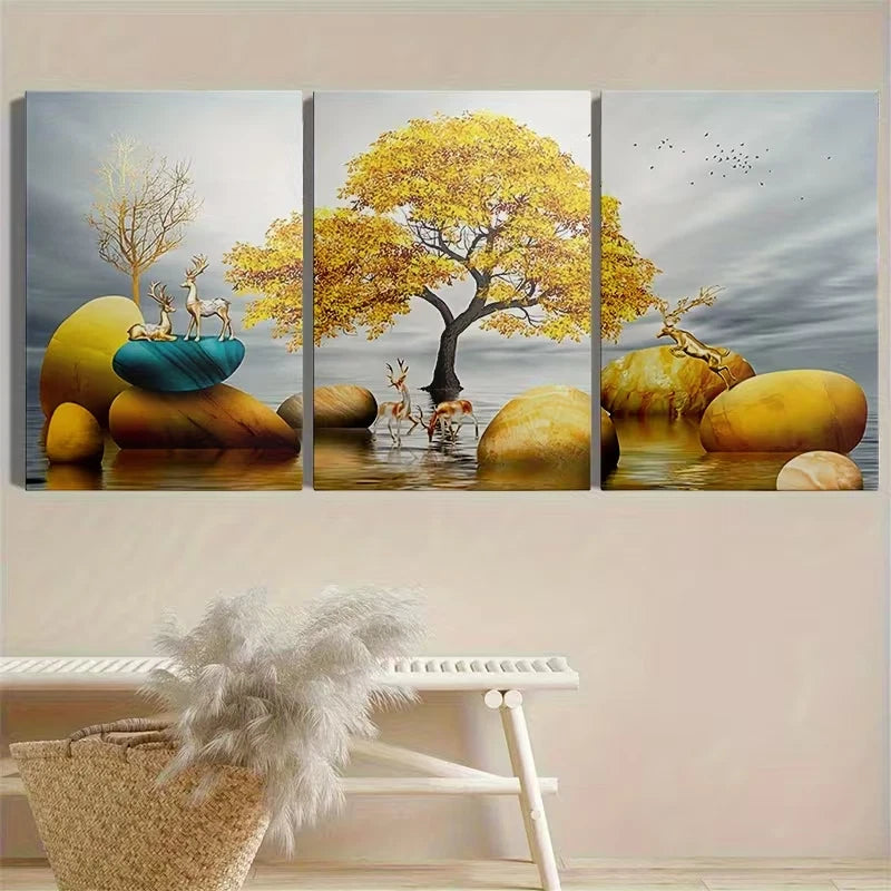 3pcs Tree of Life Wall Art Set Canvas Framed 60x90cm – High Quality Print, 100% Australian Made, Ready to Hang