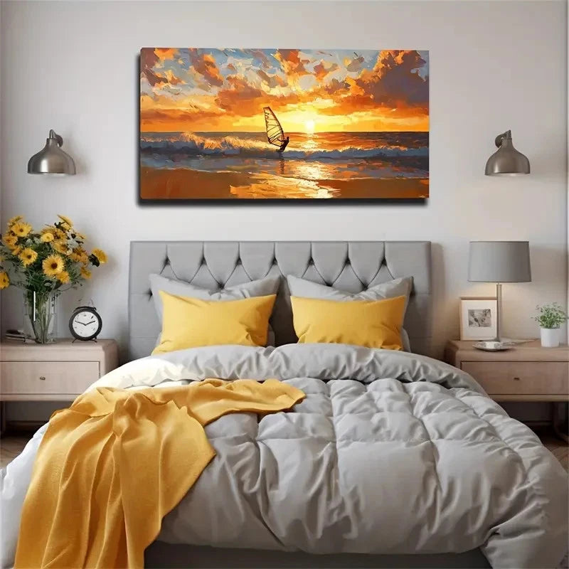 Sunset Sailboat Décor Sailboat Wall Art Canvas Office Home Room Framed 120x60cm