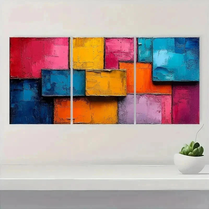 3pcs Abstract Colorful Block Oil Painting ET   Wall Art Set Canvas Framed 50x70cm - High Quality Print 100% Australian Made Wall Canvas Ready to Hang - Bella Home Decor
