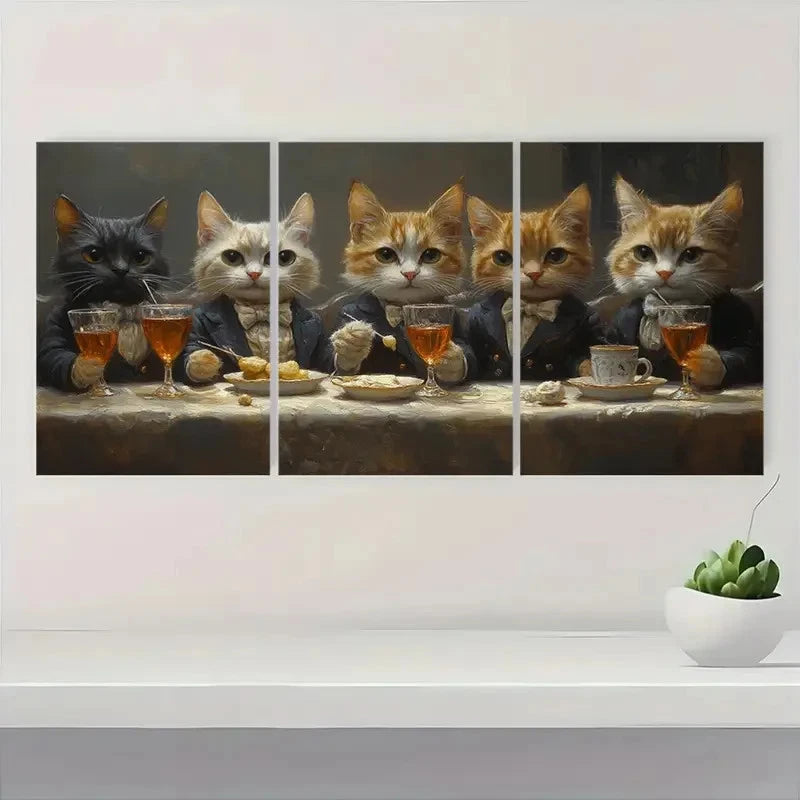 3pcs  Whimsical Cat Giclee Art Prints CG  Wall Art Set Canvas Framed 40x60cm - High Quality Print 100% Australian Made Wall Canvas Ready to Hang - Bella Home Decor