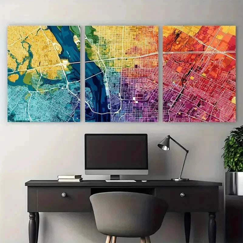 3pcs Tampa Map Florida Décor Street Perfect Wall Art Set Canvas Framed 50x70cm - High Quality Print 100% Australian Made Wall Canvas Ready to Hang