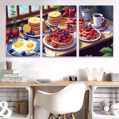 3pcs Pancakes and Fruit Food Art Wall Art Set Canvas Framed 60x90cm - High Quality Print 100% Australian Made Wall Canvas Ready to Hang