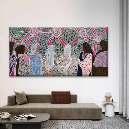 Aboriginal Women Dot Painting Wall Art Canvas Office Home Room Framed 120x60cm
