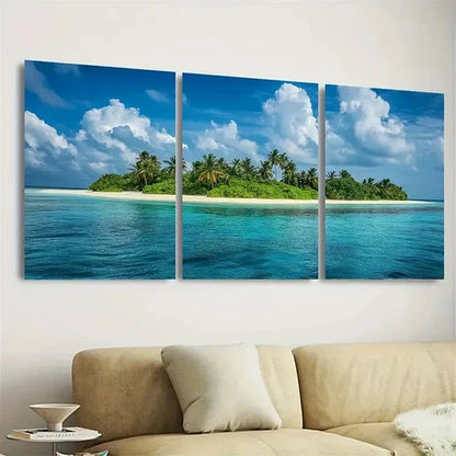 3pcs Ukulhas Island Maldives  Wall Art Set Canvas Unframed - High Quality Print 100% Australian Made Wall Canvas - Bella Home Decor