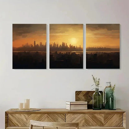 3pcs Urban Glow Sunset Cityscape Wall Art Set Canvas Unframed - High Quality Print 100% Australian Made Wall Canvas