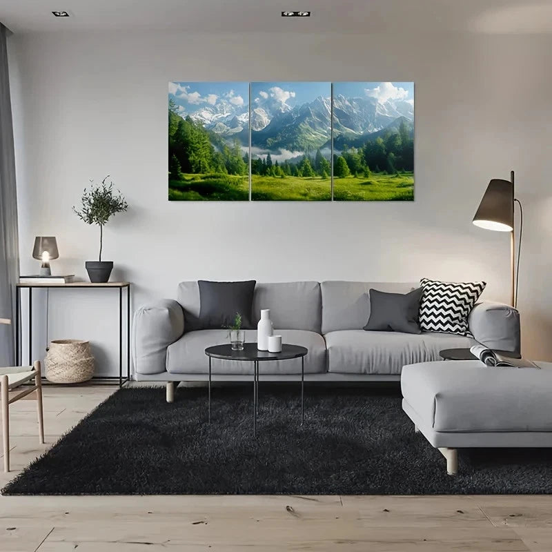 3pcs Scenic Mountain Nature Greenery Metal Print Ready to Hang Art