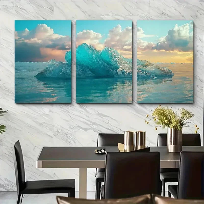 3pcs Lagoon Iceberg Scenic Nature Metal Print Ready to Hang Art - Bella Home Decor
