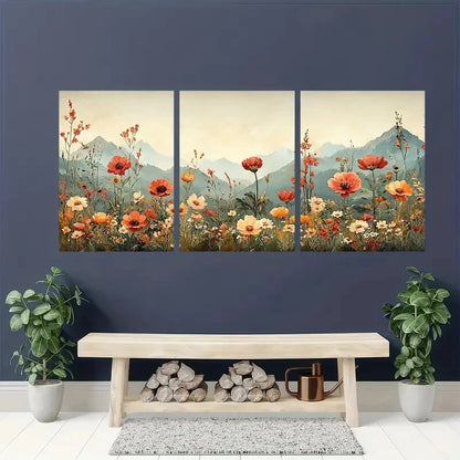 3pcs Wildflower Botanical Floral Panoramic Art  Metal Print Ready to Hang Art - Bella Home Decor