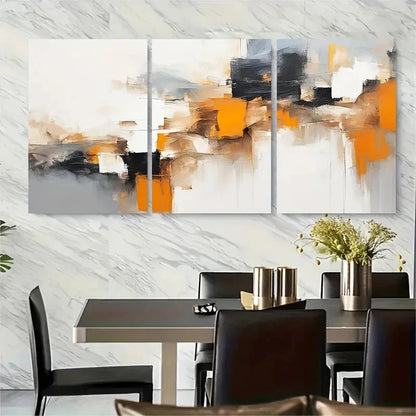 3pcs Abstract Orange & Beige Metal Print Ready to Hang Art - Bella Home Decor