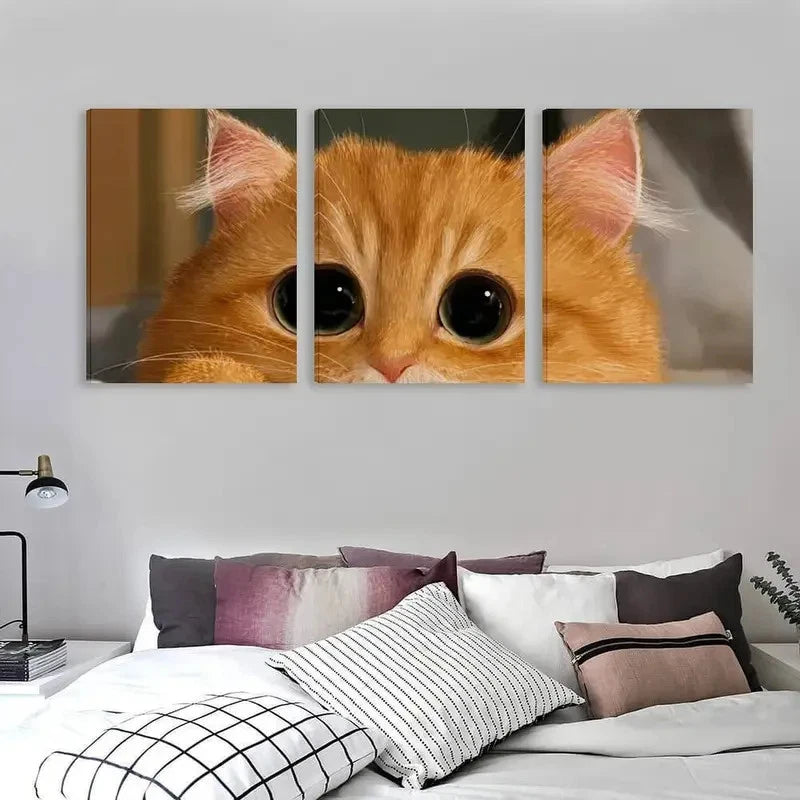 3pcs A Cute Orange Cat with Big eyes  Wall Art Set  Canvas Framed 50x70cm - High Quality Print 100% Australian Made Wall Canvas Ready to Hang - Bella Home Decor