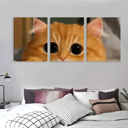 3pcs A Cute Orange Cat with Big eyes  Wall Art Set  Canvas Framed 50x70cm - High Quality Print 100% Australian Made Wall Canvas Ready to Hang - Bella Home Decor