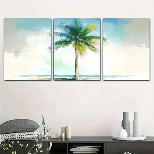 3pcs Palm Tree and Ocean View Tropical Scene Art Set Canvas Unframed - High Quality Print 100% Australian Made Wall Canvas