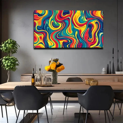 Vibrant Dynamic Color Swirls Wall Art Canvas Office Home Room Framed 120x60cm