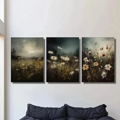 3pcs Dark Background & Floral Landscape Wall Art Set Canvas Unframed - High Quality Print 100% Australian Made Wall Canvas - Bella Home Decor