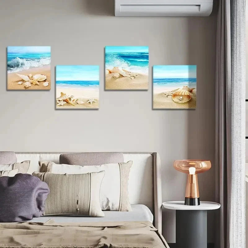 4pcs Artwork Framed for Bathroom Home Office Wall Art Canvas Framed