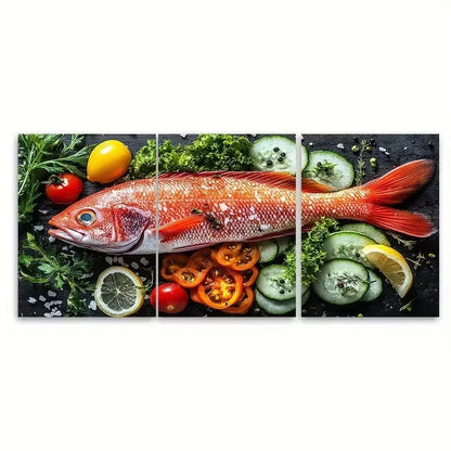 3pcs Red Fish Seafood Vegetables Wall Art Set Canvas Framed 40x60cm - High Quality Print 100% Australian Made Wall Canvas Ready to Hang