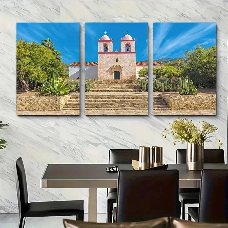 3pcs Lovers Santa Barbara Mission Perfect Wall Art Set Canvas Framed 50x70cm - High Quality Print 100% Australian Made Wall Canvas Ready to Hang