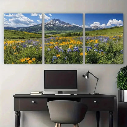 3pcs Wildflower Festival Decor Crested Perfect Wall Art Set Canvas Framed 50x70cm - High Quality Print 100% Australian Made Wall Canvas Ready to Hang