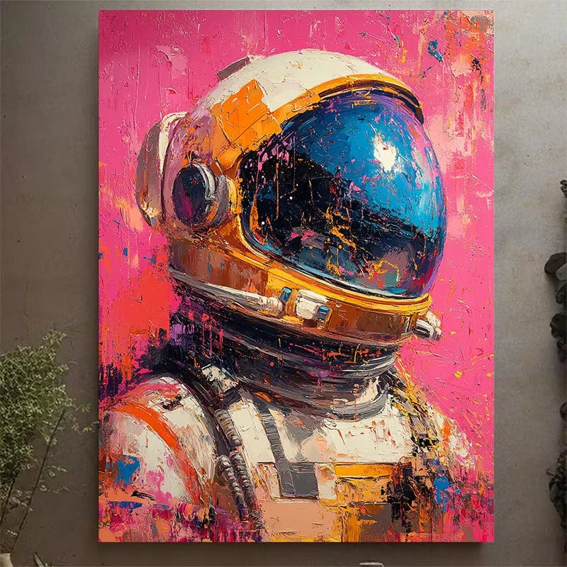 Abstract Astronaut With Vibrant Cosmic Helmet Design Metal Print Ready to Hang