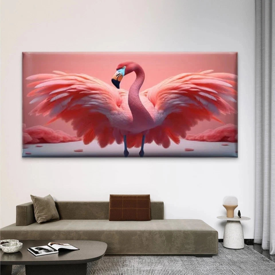 Flamingo with Spread Wings Wall Art Canvas Office Home Room Framed 120x60cm