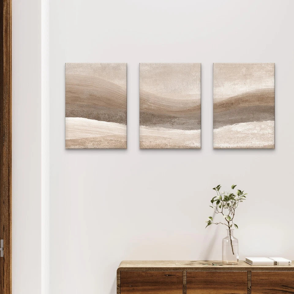 3pcs Neutral Beige Abstract Textured Waves Wall Art Set Canvas Framed 40x60cm - High Quality Print 100% Australian Made Wall Canvas Ready to Hang