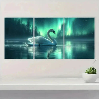 3pcs Northern Lights Aurora Borealis Swan E Wall Art Set Canvas Unframed - High Quality Print 100% Australian Made Wall Canvas