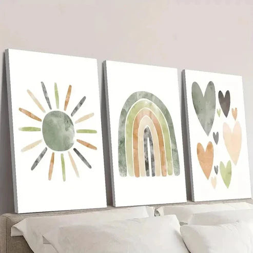 3pcs Bohemian Neutral Sun Rainbow Wall Art Set Canvas Unframed - High Quality Print 100% Australian Made Wall Canvas - Bella Home Decor