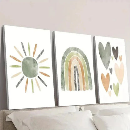 3pcs Bohemian Neutral Sun Rainbow Wall Art Set Canvas Unframed - High Quality Print 100% Australian Made Wall Canvas - Bella Home Decor