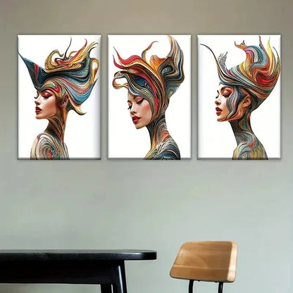 3pcs Three Different Images of Woman Wall Art Set Canvas Unframed - High Quality Print 100% Australian Made Wall Canvas - Bella Home Decor