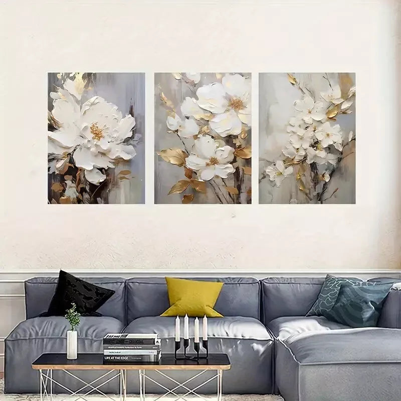 3pcs Abstract White Floral Canvas Framed 40x60cm - High Quality Print 100% Australian Made Wall Canvas Ready to Hang - Bella Home Decor