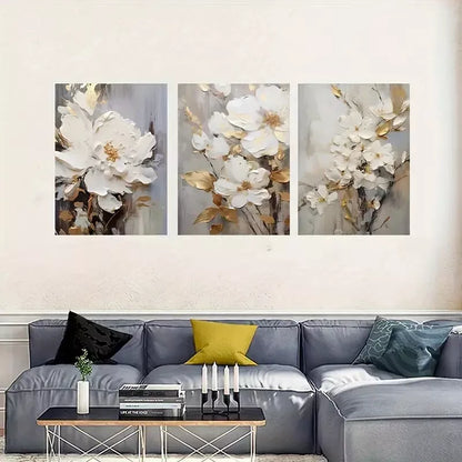 3pcs Abstract White Floral Canvas Framed 40x60cm - High Quality Print 100% Australian Made Wall Canvas Ready to Hang - Bella Home Decor