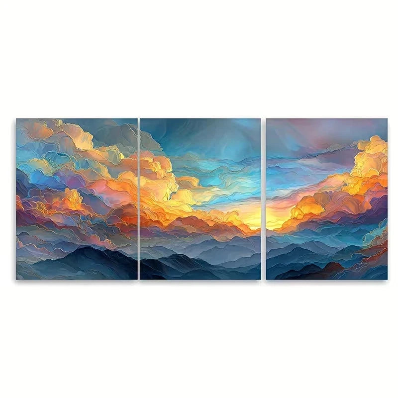 3pcs Sunset Landscape & Cloud Abstract Wall Art Set Canvas Framed 60x90cm - High Quality Print 100% Australian Made Wall Canvas Ready to Hang