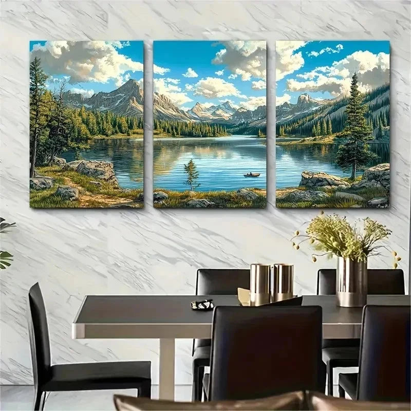 3pcs Lake & Mountain Landscape Vivid Perfect Wall Art Set Canvas Framed 50x70cm - High Quality Print 100% Australian Made Wall Canvas Ready to Hang