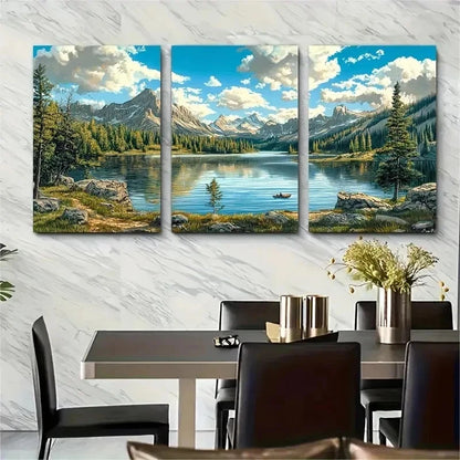 3pcs Lake & Mountain Landscape Vivid Perfect Wall Art Set Canvas Framed 50x70cm - High Quality Print 100% Australian Made Wall Canvas Ready to Hang