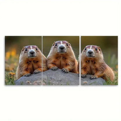 3pcs Three Funny Sitting on a Rock i B I  Wall Art Set Canvas Framed 50x70cm - High Quality Print 100% Australian Made Wall Canvas Ready to Hang