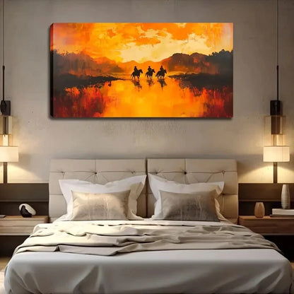 Sunset Horseback Riders Wall Art Canvas Office Home Room Framed 120x60cm - Bella Home Decor