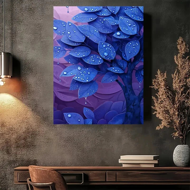 Beautiful Modern Vintage Blue Raindrops on Leaves 40x60cm Metal Print Ready to Hang - Bella Home Decor