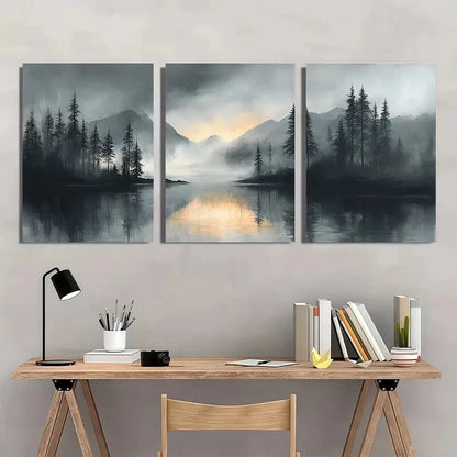 3pcs Gray Watercolor Abstract Landscape Metal Print Ready to Hang Art - Bella Home Decor