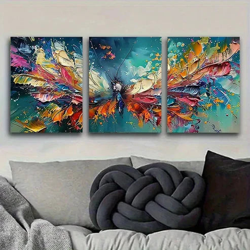 3pcs Colorful Butterfly in Flight Wall Art Set Canvas Unframed - High Quality Print 100% Australian Made Wall Canvas - Bella Home Decor
