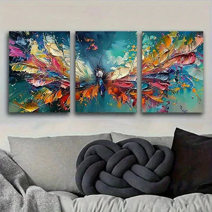 3pcs Colorful Butterfly in Flight Wall Art Set Canvas Unframed - High Quality Print 100% Australian Made Wall Canvas - Bella Home Decor
