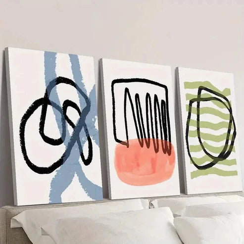 3pcs Abstract Black Blue Red Green Line Drawing Wall Art Canvas Unframed - High Quality Print 100% Australian Made Wall Canvas - Bella Home Decor