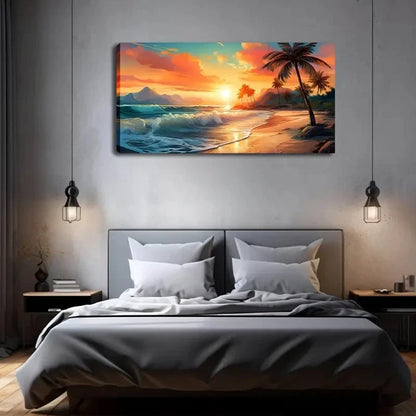 Sunset And Beach Scene Décor Wall Art Canvas Office Home Room Framed 120x60cm