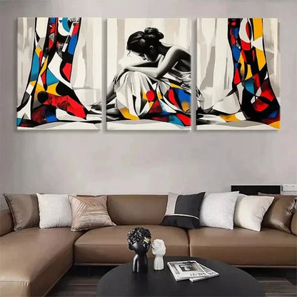 3pcs Female Figure Abstract Woman Color Perfect Wall Art Canvas Unframed - High Quality Print 100% Australian Made Wall Canvas