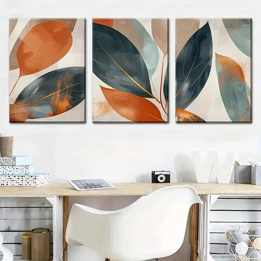 3pcs Stylish Abstract Leaf Printing Wall Art Set Canvas Framed 40x60cm - High Quality Print 100% Australian Made Wall Canvas Ready to Hang