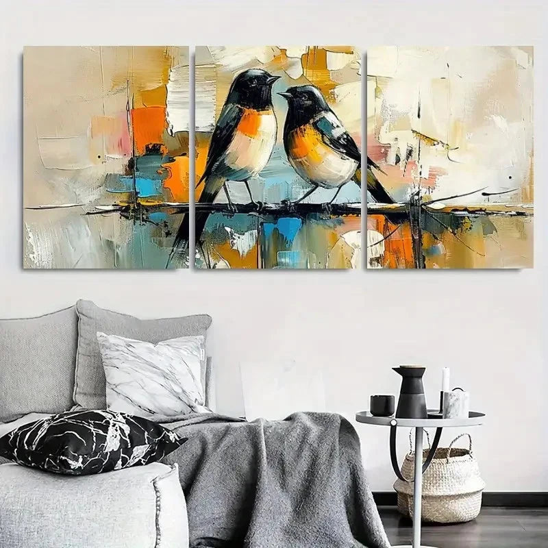 3pcs Abstract Birds Colorful Oil Painting Wall Art Set Canvas Framed 60x90cm - High Quality Print 100% Australian Made Wall Canvas Ready to Hang