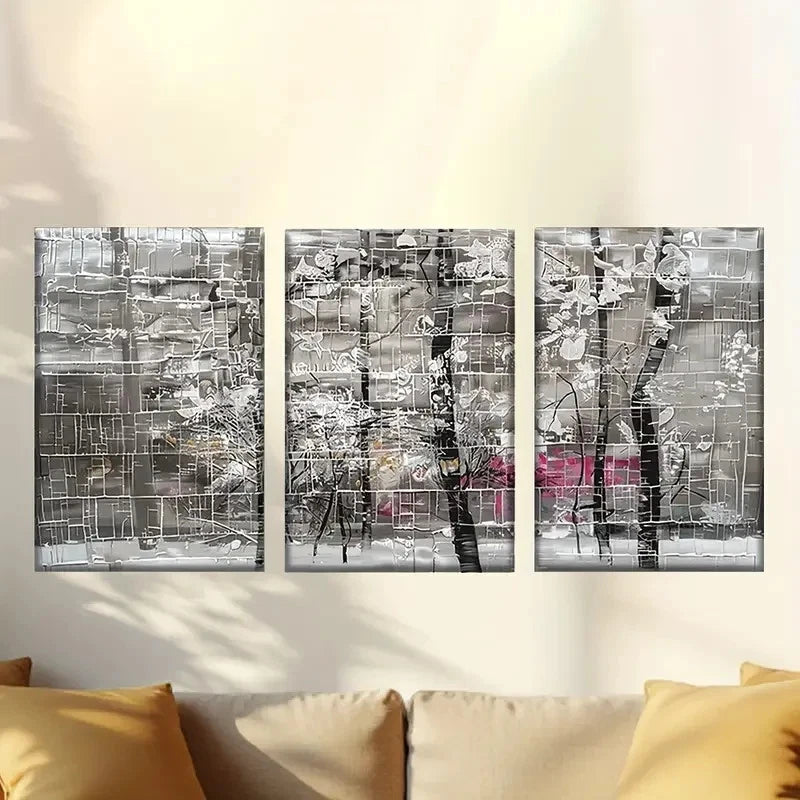 3pcs Featuring Vibrant Abstract Snowy Branches Wall Art Set Canvas Framed 50x70cm - High Quality Print 100% Australian Made Wall Canvas Ready to Hang