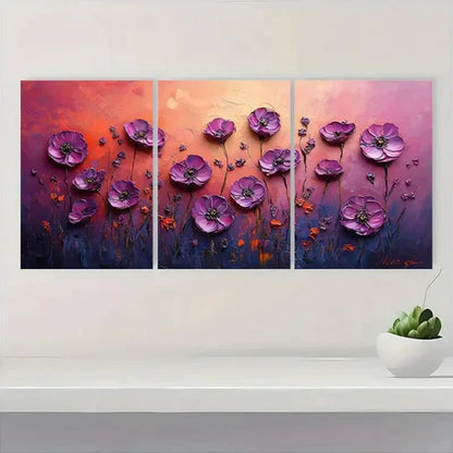 3pcs Pink Floral Abstract Meadow AW Wall Art Set Canvas Unframed - High Quality Print 100% Australian Made Wall Canvas