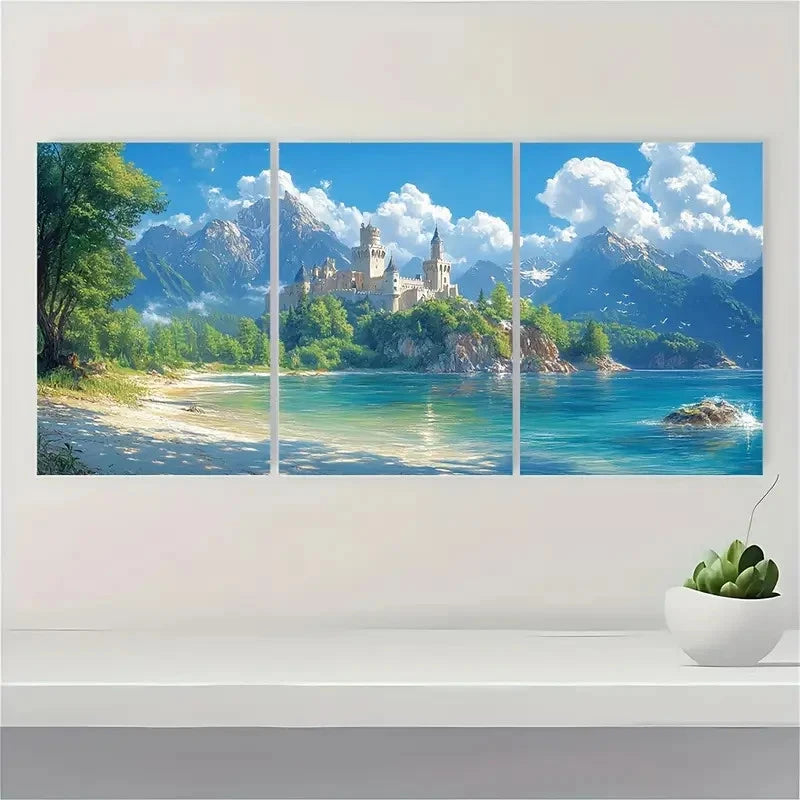 pcs Fantasy Castle Island Magical S   Wall Art Set Canvas Framed 50x70cm - High Quality Print 100% Australian Made Wall Canvas Ready to Hang - Bella Home Decor
