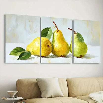 3pcs Pear Fruits Still Life Kitchen Art Wall Art Set Canvas Framed 60x90cm - High Quality Print 100% Australian Made Wall Canvas Ready to Hang