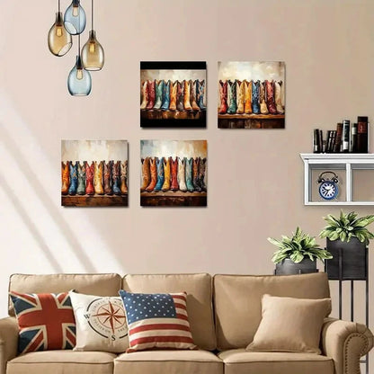 4pcs Vibrant Colorful Boots With Intricate Patter Wall Art Canvas Framed